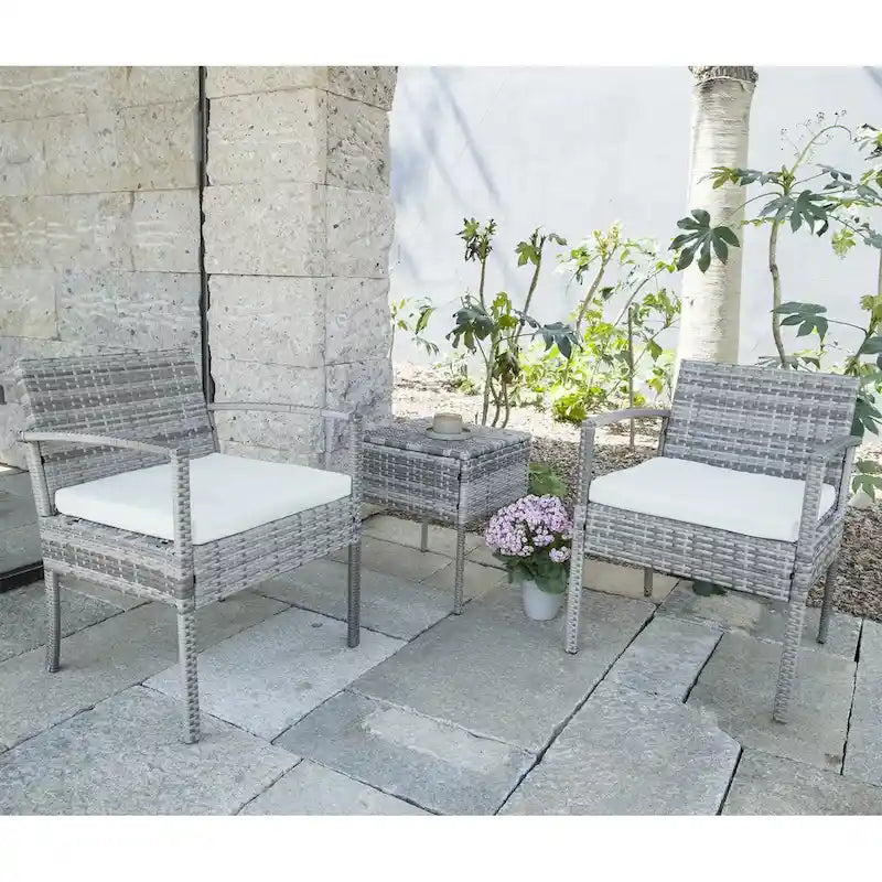 3-piece Patio Wicker Conversation?Set with Coffee Table