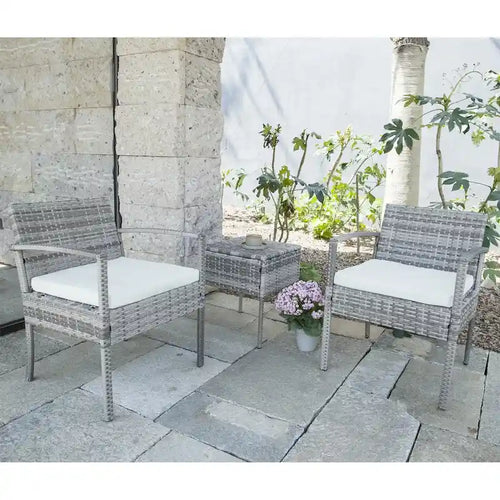 3-piece Patio Wicker Conversation?Set with Coffee Table