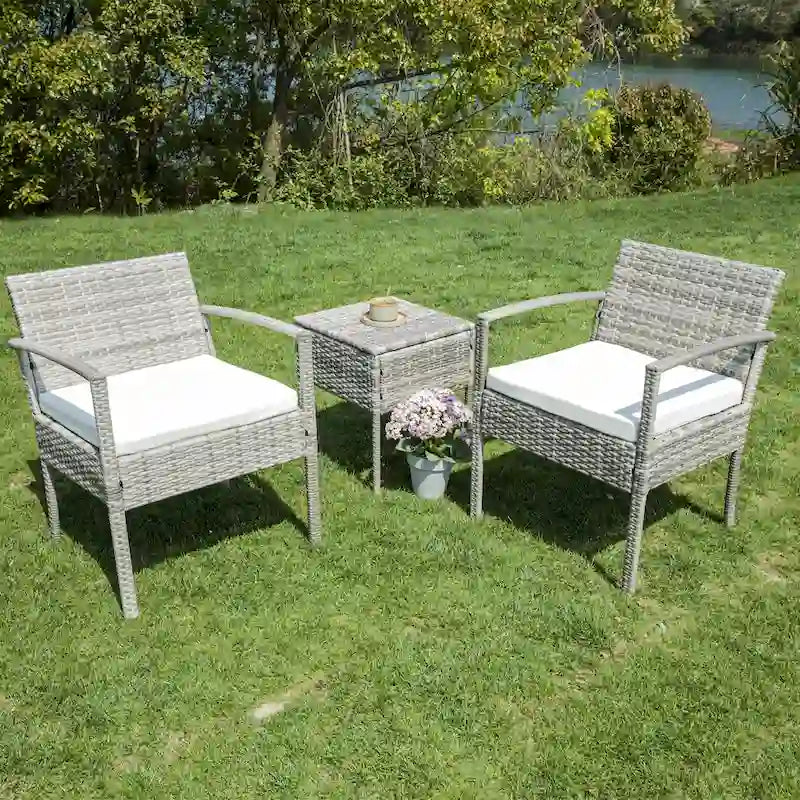3-piece Patio Wicker Conversation?Set with Coffee Table
