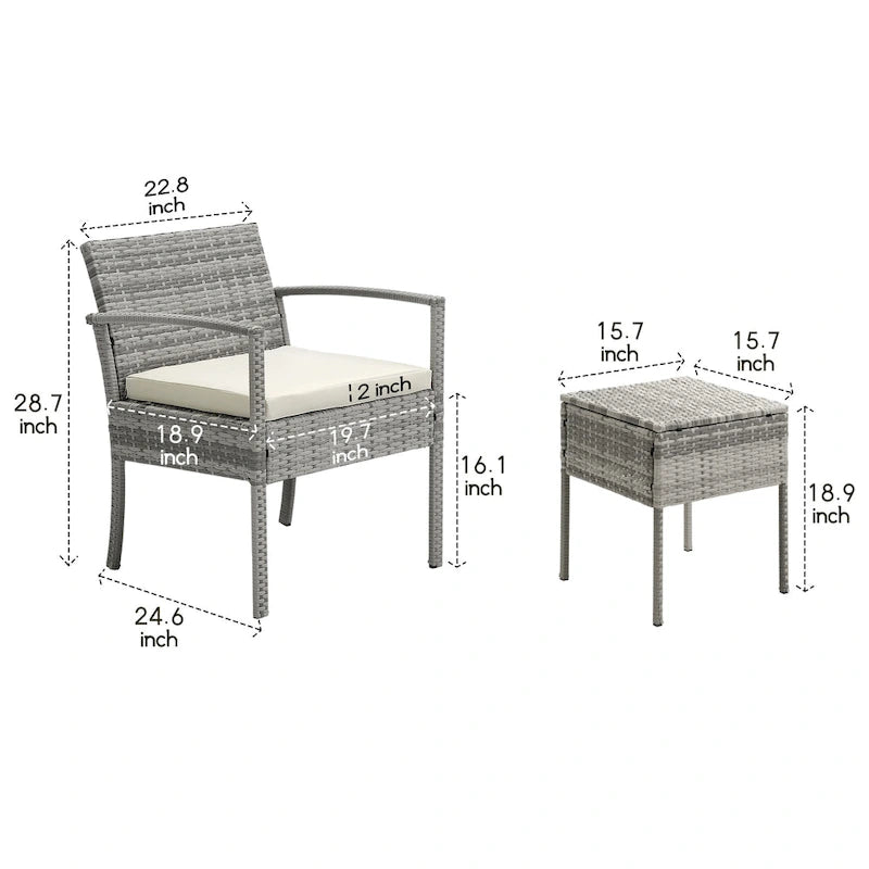 3-piece Patio Wicker Conversation?Set with Coffee Table