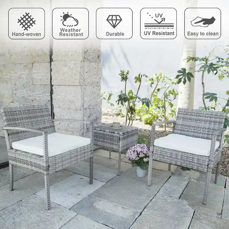 3-piece Patio Wicker Conversation?Set with Coffee Table