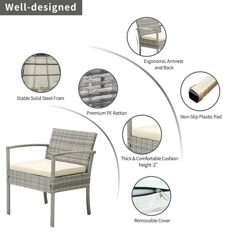 3-piece Patio Wicker Conversation?Set with Coffee Table