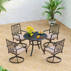 MAISON ARTS 5 Piece Metal Patio Dining Set, 4 Swivel Armrest Chairs with Cushion and 37.8   Round Table with 1.57   Umbrella Hole