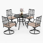 MAISON ARTS 5 Piece Metal Patio Dining Set, 4 Swivel Armrest Chairs with Cushion and 37.8   Round Table with 1.57   Umbrella Hole