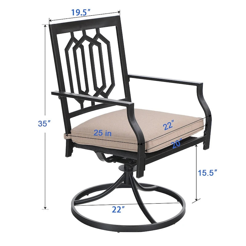 MAISON ARTS 5 Piece Metal Patio Dining Set, 4 Swivel Armrest Chairs with Cushion and 37.8   Round Table with 1.57   Umbrella Hole