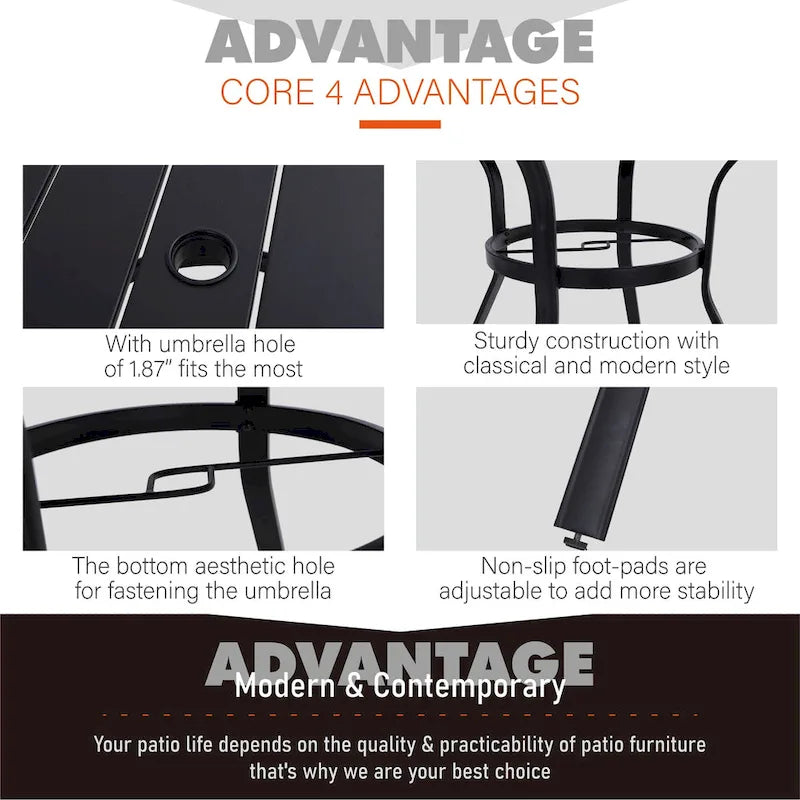 MAISON ARTS 5 Piece Metal Patio Dining Set, 4 Swivel Armrest Chairs with Cushion and 37.8   Round Table with 1.57   Umbrella Hole