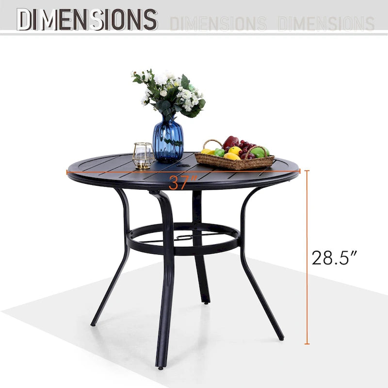 MAISON ARTS 5 Piece Metal Patio Dining Set, 4 Swivel Armrest Chairs with Cushion and 37.8   Round Table with 1.57   Umbrella Hole