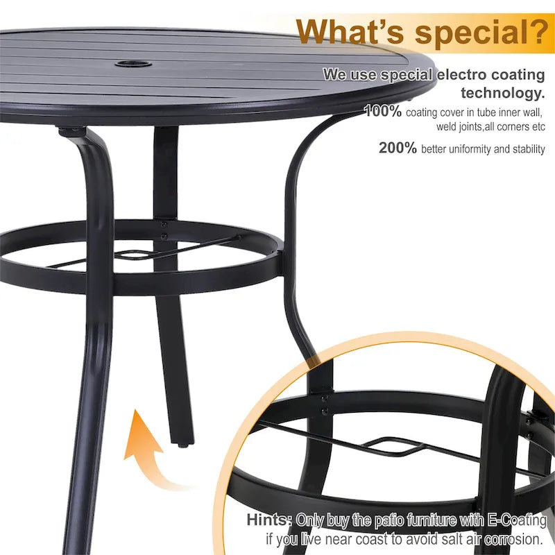 MAISON ARTS 5 Piece Metal Patio Dining Set, 4 Swivel Armrest Chairs with Cushion and 37.8   Round Table with 1.57   Umbrella Hole