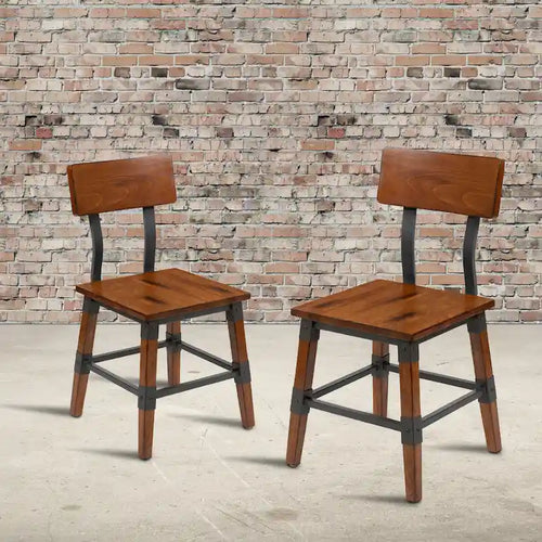 2 Pack Commercial Grade Rustic Antique Industrial Style Wood Dining Chair