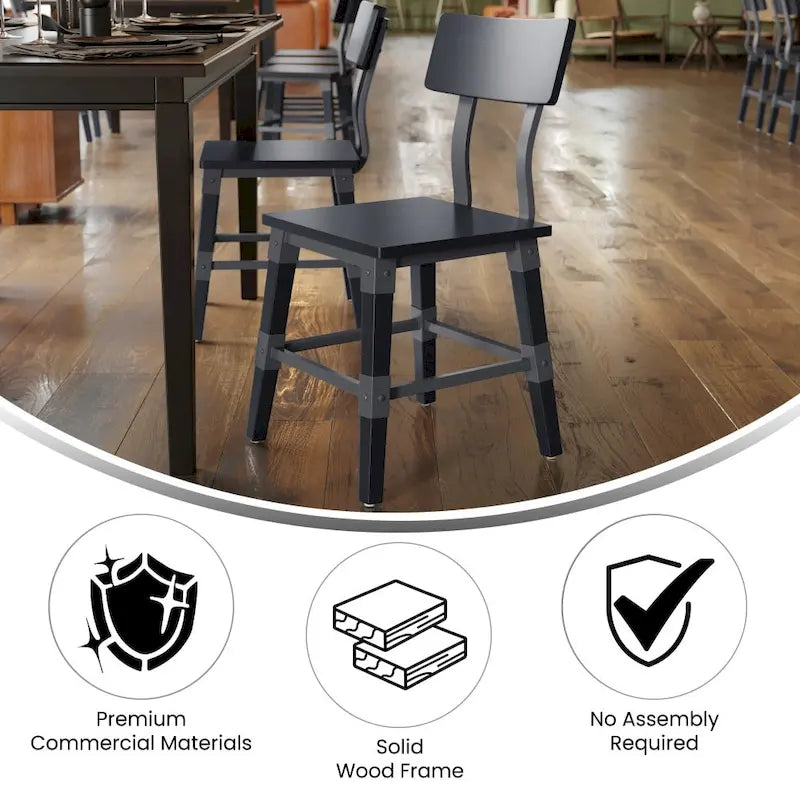 2 Pack Commercial Grade Rustic Antique Industrial Style Wood Dining Chair