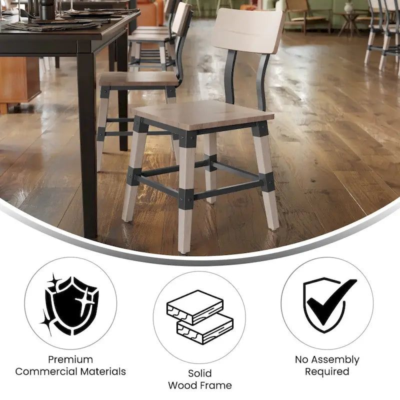 2 Pack Commercial Grade Rustic Antique Industrial Style Wood Dining Chair