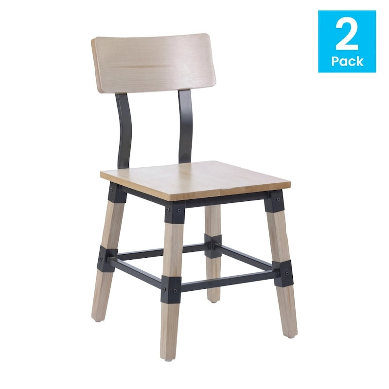 2 Pack Commercial Grade Rustic Antique Industrial Style Wood Dining Chair