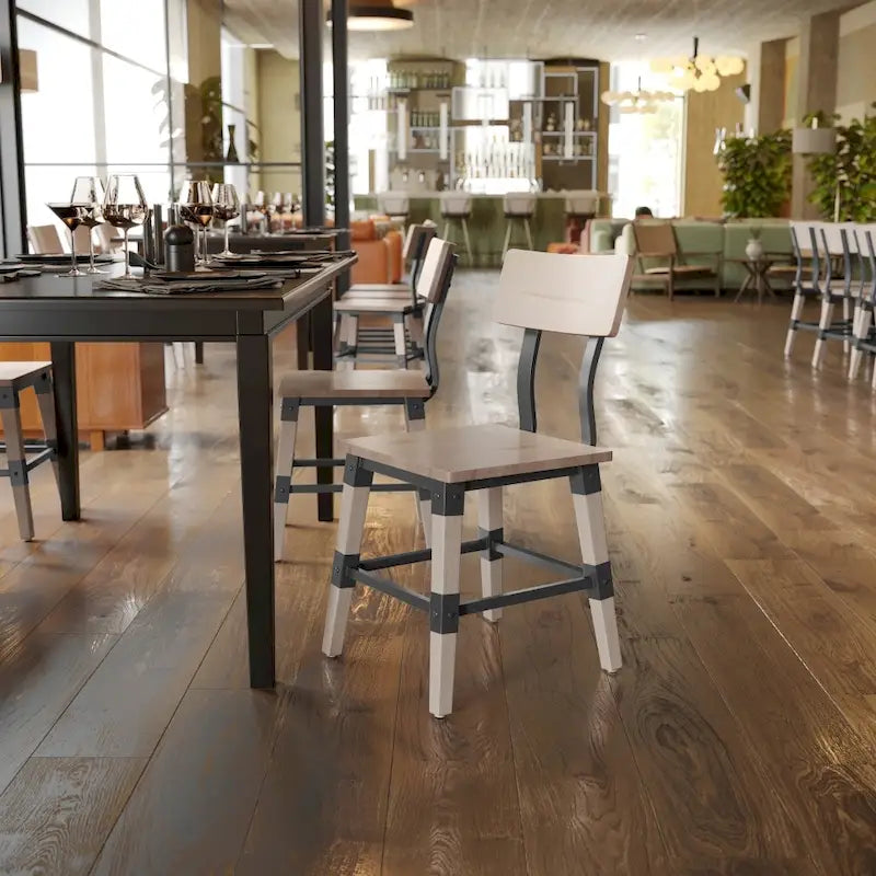 2 Pack Commercial Grade Rustic Antique Industrial Style Wood Dining Chair