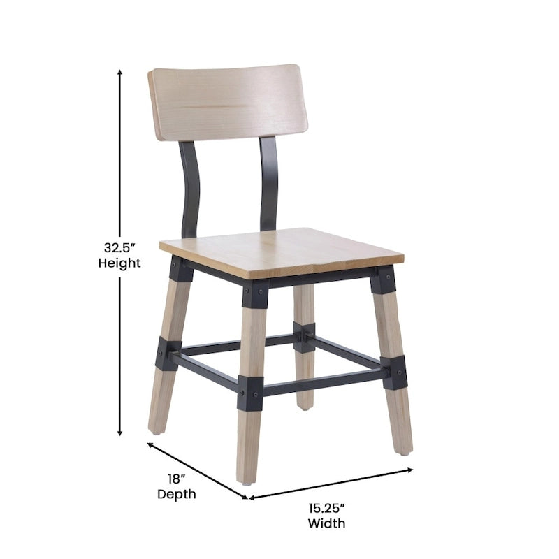 2 Pack Commercial Grade Rustic Antique Industrial Style Wood Dining Chair