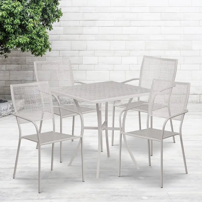 28   Square Indoor-Outdoor Steel Patio Table Set with 4 Square Back Chairs