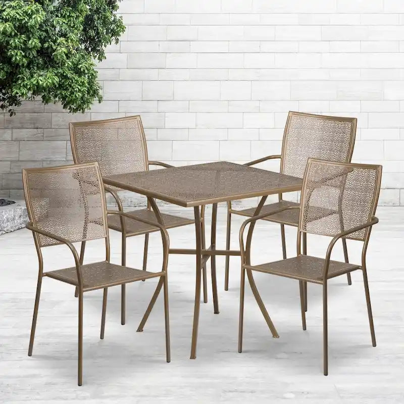 28   Square Indoor-Outdoor Steel Patio Table Set with 4 Square Back Chairs