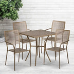28   Square Indoor-Outdoor Steel Patio Table Set with 4 Square Back Chairs