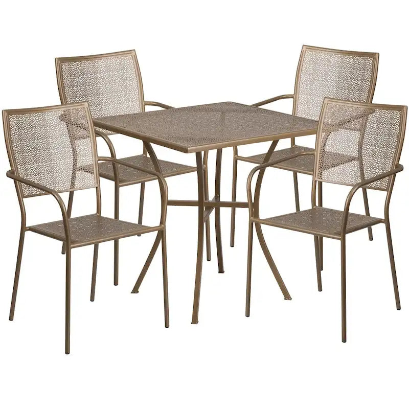 28   Square Indoor-Outdoor Steel Patio Table Set with 4 Square Back Chairs