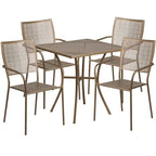 28   Square Indoor-Outdoor Steel Patio Table Set with 4 Square Back Chairs