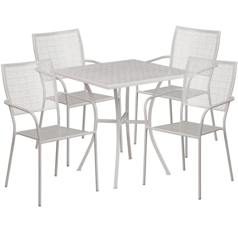 28   Square Indoor-Outdoor Steel Patio Table Set with 4 Square Back Chairs