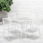 28   Square Indoor-Outdoor Steel Patio Table Set with 4 Square Back Chairs