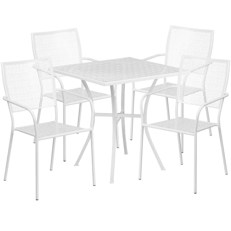 28   Square Indoor-Outdoor Steel Patio Table Set with 4 Square Back Chairs
