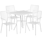 28   Square Indoor-Outdoor Steel Patio Table Set with 4 Square Back Chairs