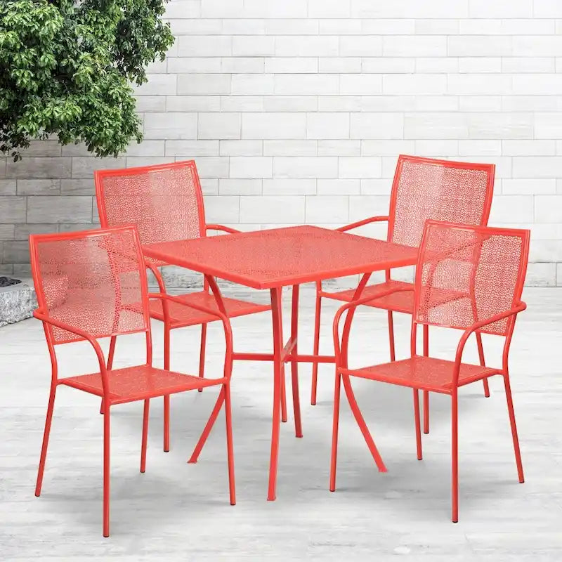 28   Square Indoor-Outdoor Steel Patio Table Set with 4 Square Back Chairs