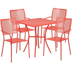 28   Square Indoor-Outdoor Steel Patio Table Set with 4 Square Back Chairs