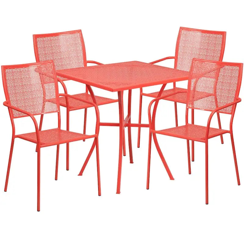 28   Square Indoor-Outdoor Steel Patio Table Set with 4 Square Back Chairs