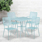 28   Square Indoor-Outdoor Steel Patio Table Set with 4 Square Back Chairs