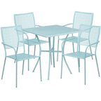 28   Square Indoor-Outdoor Steel Patio Table Set with 4 Square Back Chairs