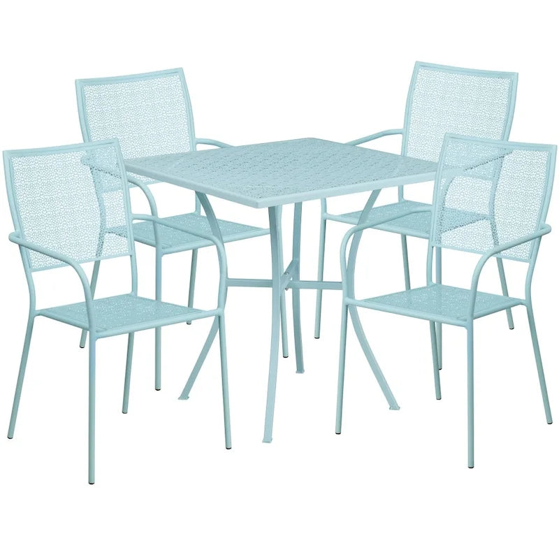 28   Square Indoor-Outdoor Steel Patio Table Set with 4 Square Back Chairs
