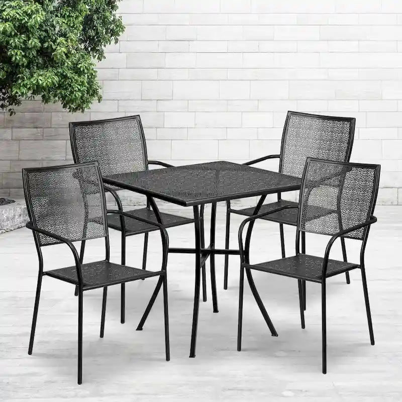 28   Square Indoor-Outdoor Steel Patio Table Set with 4 Square Back Chairs