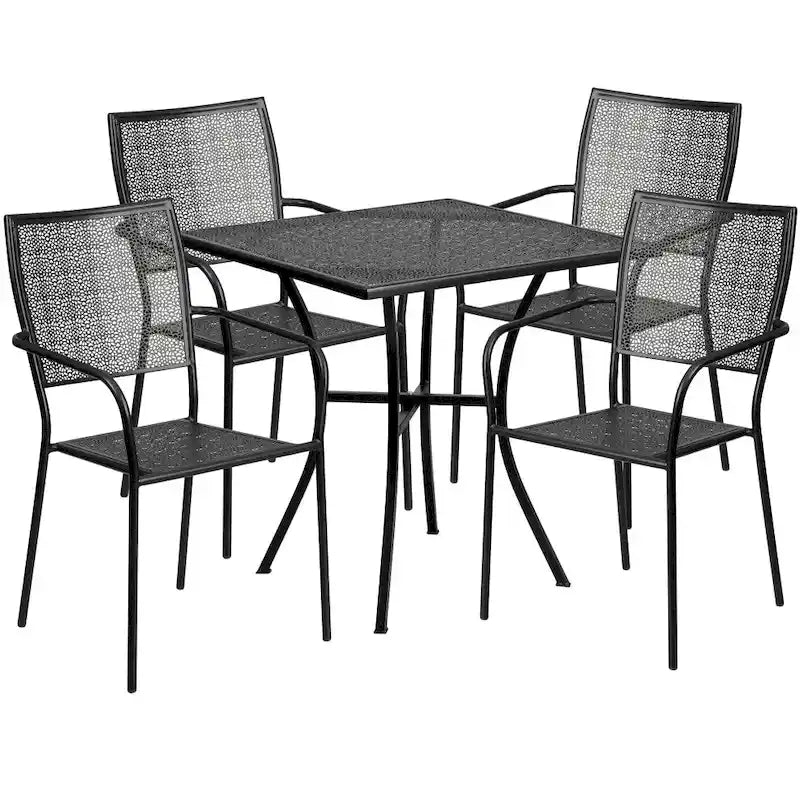 28   Square Indoor-Outdoor Steel Patio Table Set with 4 Square Back Chairs