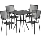 28   Square Indoor-Outdoor Steel Patio Table Set with 4 Square Back Chairs