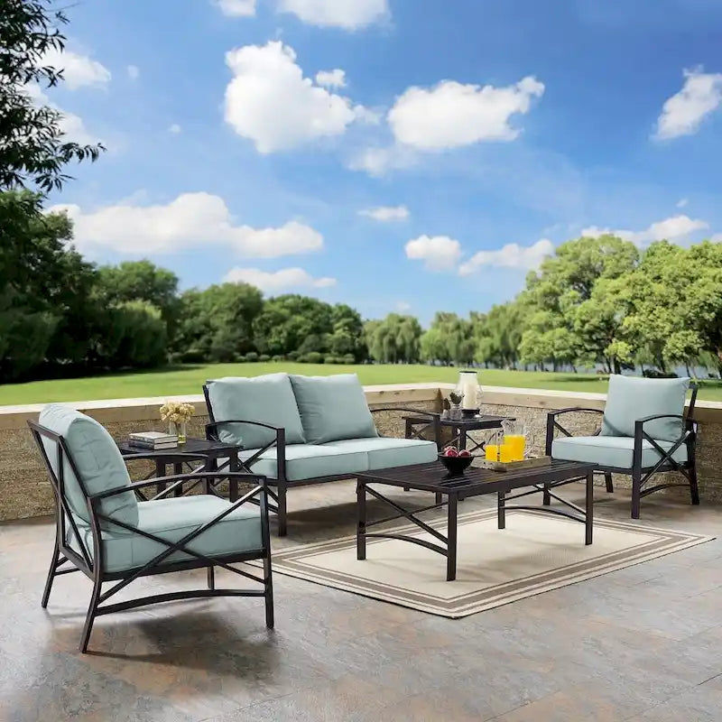 Crosley Kaplan 6 Pc Outdoor Loveseat Patio Furniture Set - 164  W x 65.5  D x 36.5  H