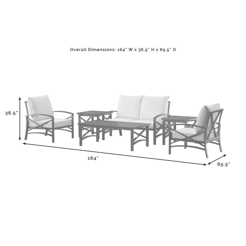 Crosley Kaplan 6 Pc Outdoor Loveseat Patio Furniture Set - 164  W x 65.5  D x 36.5  H