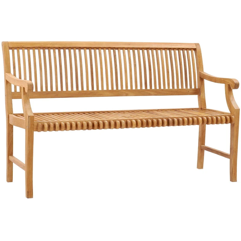 Chic Teak Castle Outdoor Teak Wood Patio & Garden Bench with Arms, 5 foot