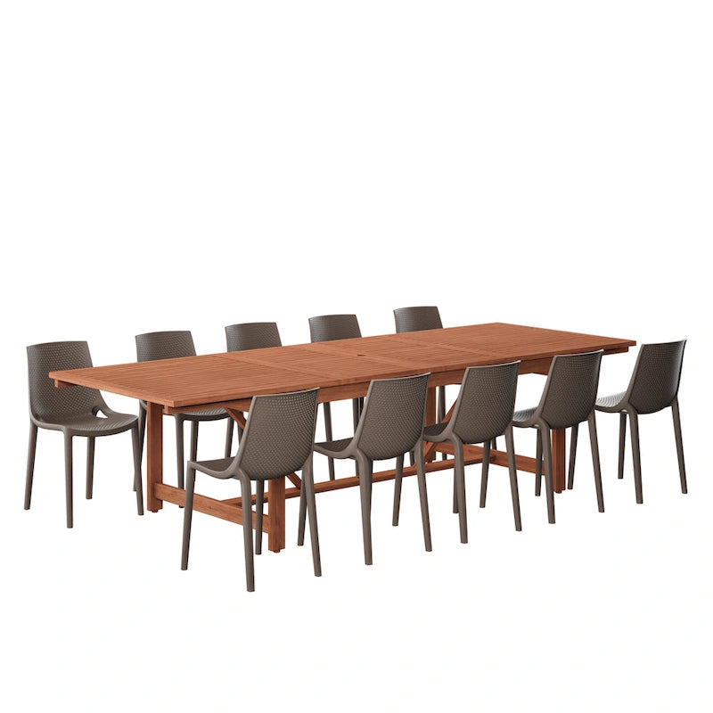 Amazonia Macker 11 Piece FSC Certified Wood Outdoor Patio Dining Set