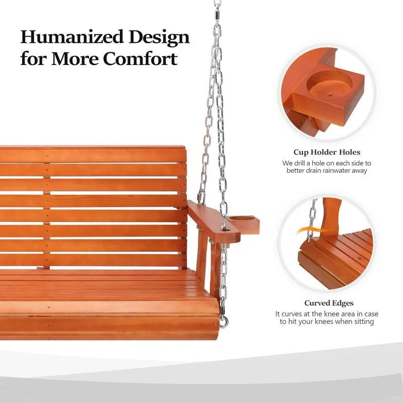 Brown Patio Porch Swing Outdoor with Cup Holder