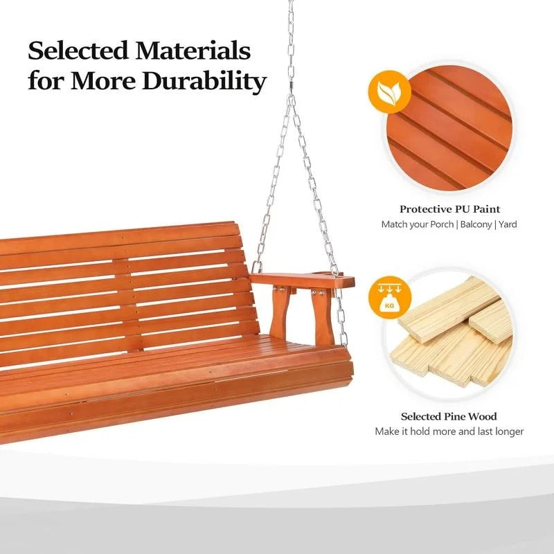 Brown Patio Porch Swing Outdoor with Cup Holder