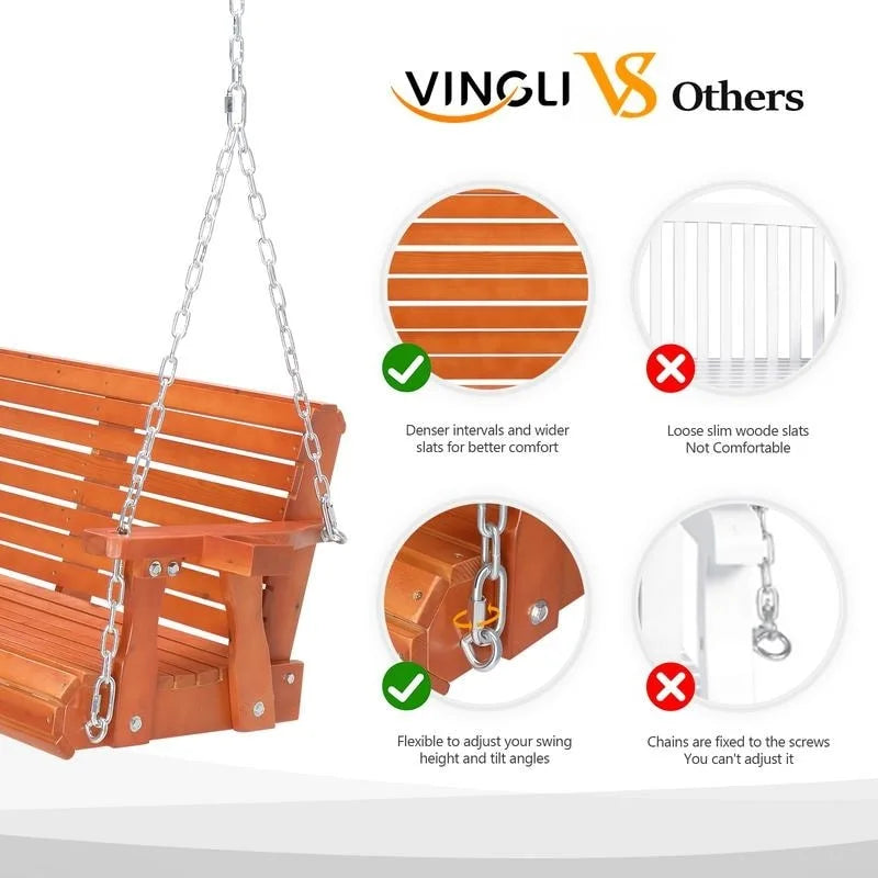 Brown Patio Porch Swing Outdoor with Cup Holder