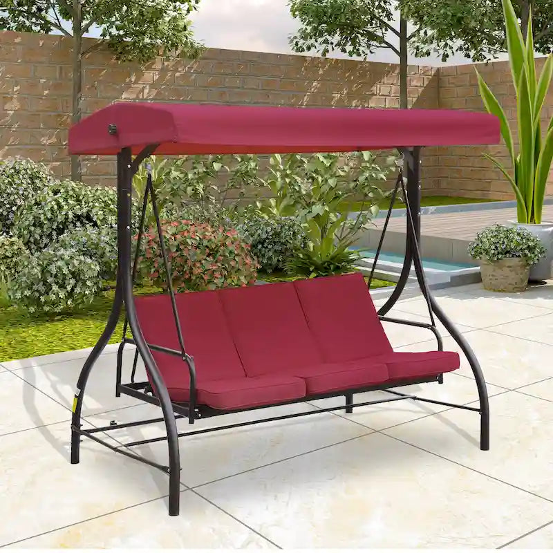 Clihome 3 Person Adjustable Canopy Porch Swing with Removable Cushions