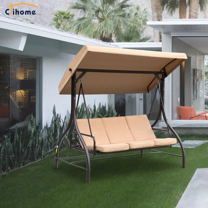 Clihome 3 Person Adjustable Canopy Porch Swing with Removable Cushions