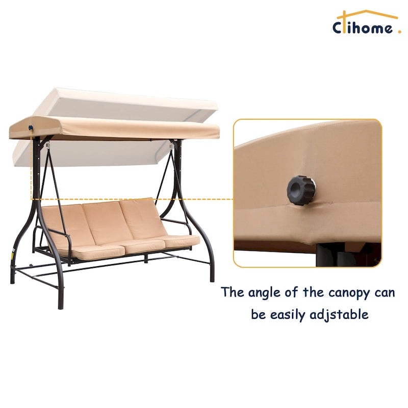 Clihome 3 Person Adjustable Canopy Porch Swing with Removable Cushions