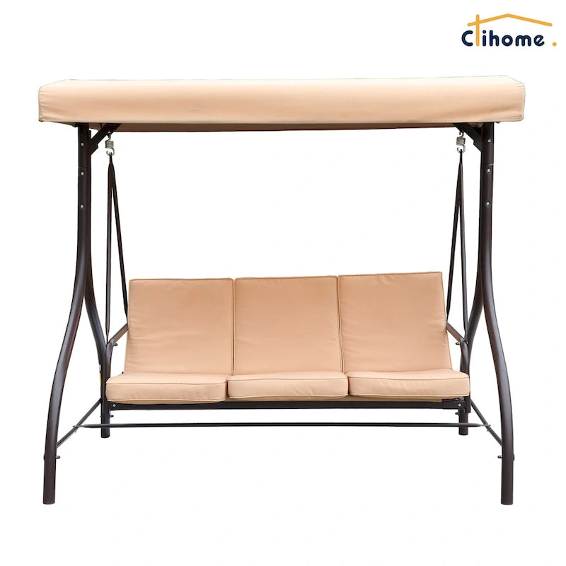 Clihome 3 Person Adjustable Canopy Porch Swing with Removable Cushions