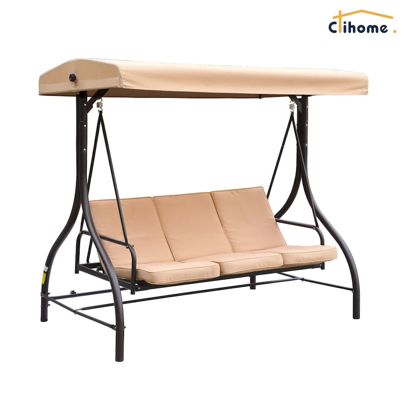 Clihome 3 Person Adjustable Canopy Porch Swing with Removable Cushions