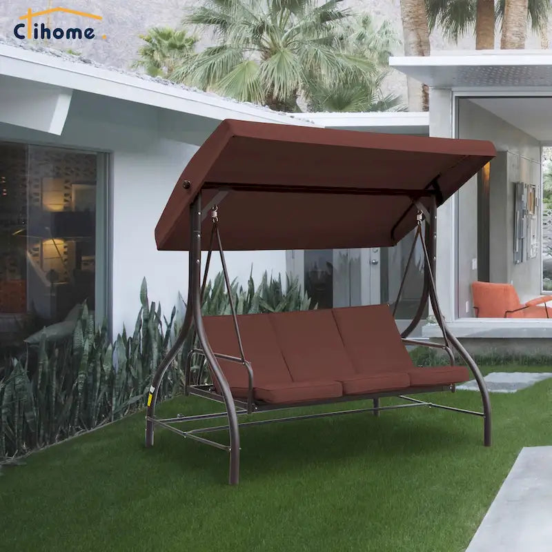 Clihome 3 Person Adjustable Canopy Porch Swing with Removable Cushions