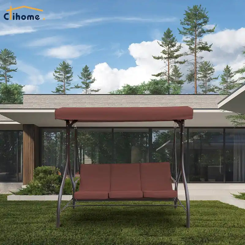 Clihome 3 Person Adjustable Canopy Porch Swing with Removable Cushions